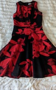 Calvin Klein scuba dress. Size 8. Black with red floral print.